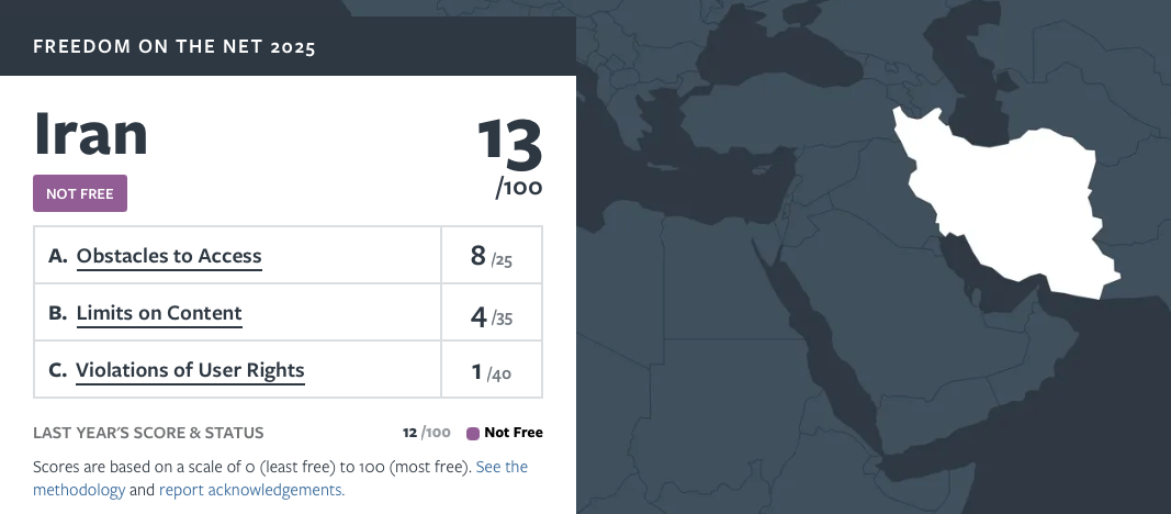جمهوری اسلامی یکی از سرکوب‌گرترین محیط‌های آنلاین جهان را ساخته‌است